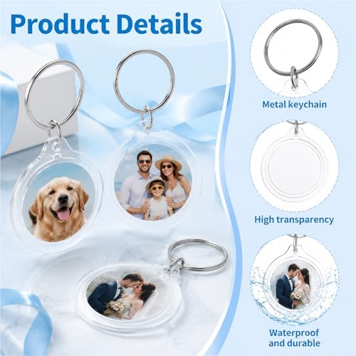 100 Pcs Photo Insert Keychain, Clear Acrylic Picture Keychains Round Blank Picture Frame Keyring Holder for DIY Crafts Wedding Bridal Party Favors Small Business Branding