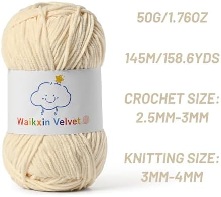 3 Pack Fluffy Chenille Yarn for Crocheting，Baby Yarn for Crocheting Soft，150g/5.28oz Velvet Amigurumi Yarn ，Fingering Weight Yarns for Crocheting Baby Blankets、DIY Craft.(3 Beige)