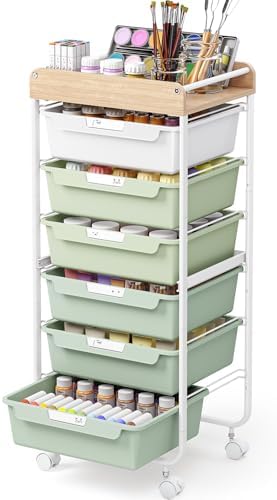 SYKIARIOL Rolling Cart with 6 Drawers,Art Craft Organizer and Storage,Green