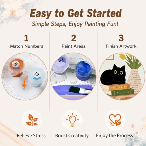 AUKELHJ 4 Pack Framed Paint by Numbers Kit for Adults, Cat, 8x12 inch | Paint by Number for Adults, Beginner Friendly, Framed Canvas, Easel Included, Fun and Relaxing, Gifts Box, Home Wall Decor