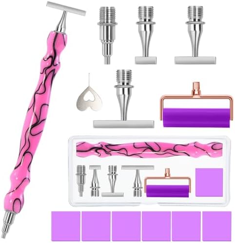 Praise V Do Thin Version Stainless Steel Diamond Painting Art Drilling Pen Kit with Screw Silver Metal Tips Nib Placer Roller Tool Accessories, Ergonomic Diamond Art Pen for 5D Diamond Paint Bead Dot