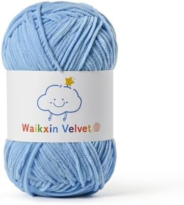 Fluffy Chenille Yarn for Crocheting，Baby Yarn for Crocheting Soft，50g/1.76oz Velvet Amigurumi Yarn ，Fingering Weight Yarns for Crocheting Baby Blankets、DIY Craft.(Azure)