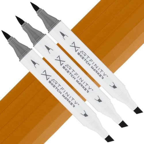 Artfinity Sketch Markers - Set of 3 - Lionet Gold Y4-6, Vibrant, Professional, Dye-Based Alcohol Markers for Artists, Drawing, Travel, & More