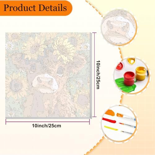 2 Pack Highland Cow Paint by Numbers Kit for Adults Framed Easel 10x10 inch | Highland Cow Adult Paint by Numbers, Paint by Number with Frame with Painting Brushes for Wall Decor DIY Acrylic Oil Painting