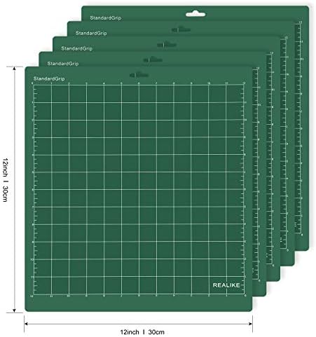 REALIKE StandardGrip Cutting Mat Compatible with Cricut Maker 3/Maker 4/Maker/Explore 3/4/Air 2/Air/One (12x12 Inch 5 Mats), Green Standard Adhesive Sticky Cutting Mats for Crafts