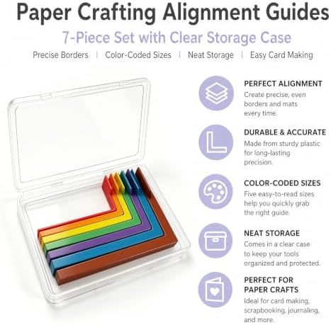 7pcs Paper Crafting Alignment Guides with Case, Precision Layering & Matting Spacers for Card Making, Scrapbooking & Stamping Supplies, Color-Coded Tools with Size Tabs, 1/16" to 1/2" Increments