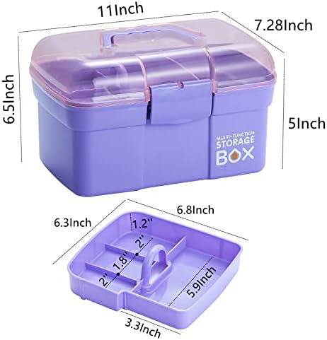 Kinsorcai 11'' Plastic Box Organizer with Removable Tray, Sewing Box Organizer (Purple)