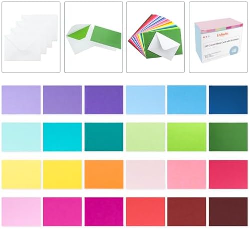 48 Pack Blank Folded Cards and Envelopes Colored Cards White Envelopes 5 x 7 Inch Colorful Greeting Cards 24 Assorted Colors Heavy Weight for Greeting,Invitation,Card Making