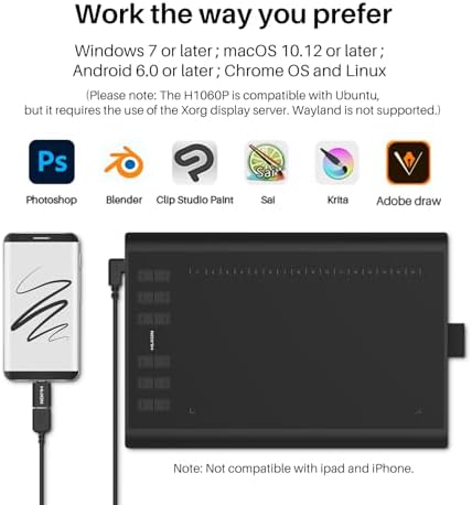 HUION Inspiroy H1060P Graphics Drawing Tablet, 10 x 6.25 in, 12+16 Hot Keys
