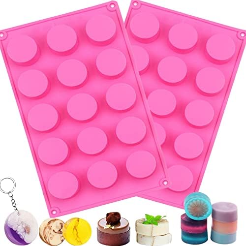 2pcs Round Silicone Molds 15 Cavity Cylinder Silicone Soap Mold | Silicone Soap Mold for Handmade Soap,Lotion Bars, Bath Bombs, Shower Steamer ,Shower Tablets,Beeswax,Candles