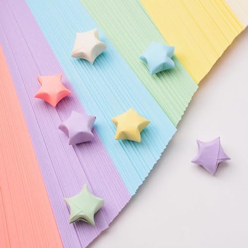 1080 Sheets Star Origami Paper 6 Assortment Color Star Paper Strip Double Sided Origami Stars Paper Solid Color, Lucky Star Decoration Paper Strips DIY Hand Art Crafts (1080 Sheets 6 colors)
