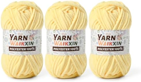 3 Light Yellow Soft Chenille Yarn for Crocheting, Fluffy Chunky Crochet Yarn for Baby Blanket, (10.58oz/393yds) Fuzzy Velvet Yarn for Amigurumi&DIY Puzzle、Crafts、Scarf