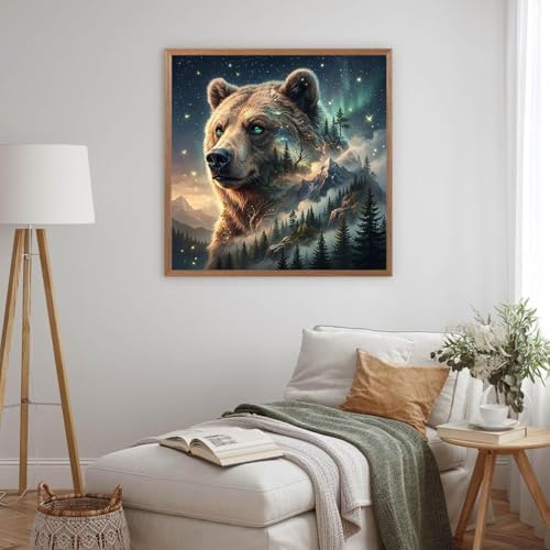 WNPOKN Forest Bear Diamond Art Kits for Adults 14x14inch