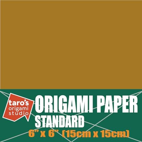 [Taro's Origami Studio] Standard 6 Inch One Sided Single Color (Ocher) 50 Sheets (All Same Color) Square Easy Fold Premium Japanese Paper for Beginner (Made in Japan)