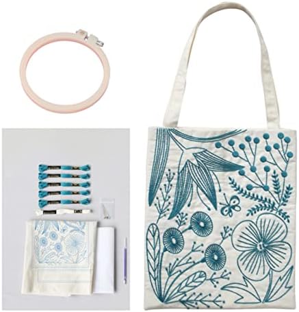 Smart-Feather Flower Embroidery Kit Tote Bag, Hand Embroidery Kit for Adults Beginner with Embroidery Patterns, Embroidery Hoop,DIY Sewing Kit
