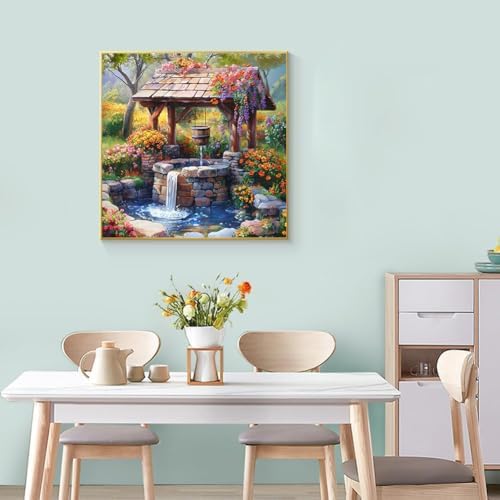 GEWOUVIN Garden Well Diamond Art Kits for Adults,Diamond Painting Kits for Adults Beginners, DIY Full 5D Round Drill Gem Art Kits for Gift Home Wall Decor【13.8x13.8inch】