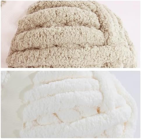 MABOZOO Assorted Chunky Yarn for Hand Knitting 8 Pack, Fluffy Jumbo Chenille Yarn, Soft Plush Yarn Bulky, Giant Thick Fuzzy Yarn for Arm Knitting,4 White & 4 Khaki(31.7 yds,8 oz Each Skein)