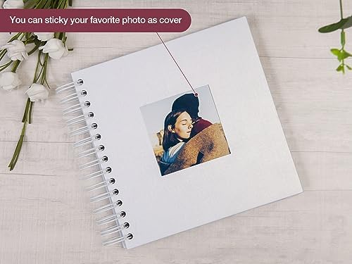 potricher 8 x 8 Inch DIY Scrapbook Album 80 Pages with Kraft Paper, White | Thick Kraft Paper Scrap Book Photo Albums, Memory Book for Wedding, Anniversary, Baby, Family, Travel, DIY Projects