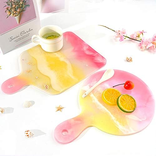 FUNSHOWCASE Cheese Board Epoxy Resin Silicone Molds with Handles and Holes for Serving Tray, Platter, Rectangle, Round, Large 12inch