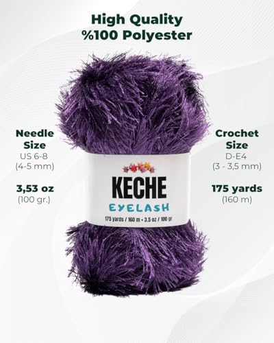 Eyelash Fun Fur Yarn - Premium Soft Crochet Yarn DIY Hand Knitting 100% Polyester 175 Yds 3.53 Oz (Pack of 3) - Purple