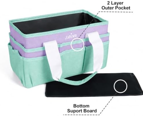 JJRING Craft Organizer Tote Bag Art Storage Caddy Green and Purple | With Multiple Pockets For Sewing, Scrapbooking, School, Medical, And Office Supplies