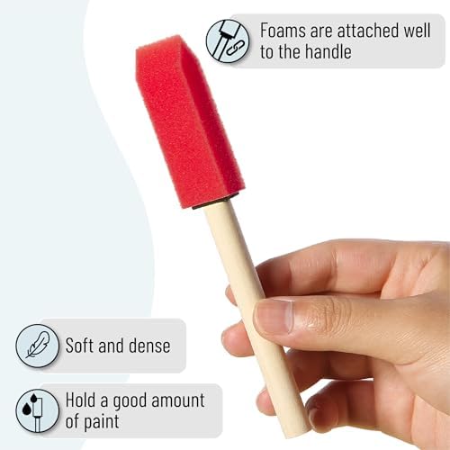 Bates- Foam Paint Brushes with Wood Handle, 1 Inch, 26 Pack, Red, Sponge Brushes for Painting, Sponge Paint Brush
