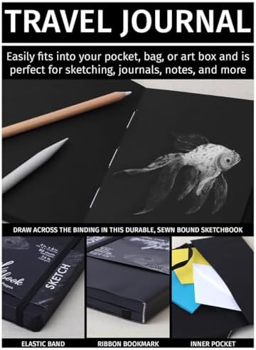 Pro Art Premier Sketch Book Travel 6"x 4" Black 74lb Black 80 Sheets, Sketch Book, Sketchbook, Drawing Pad, Pad, Drawing Paper, Art Book, Paper, Sketchbook for