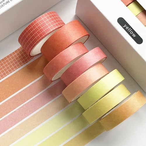 YUBBAEX 8 Rolls Basic Washi Tape Set Solid Color Grid Masking Decorative Tapes for Arts, DIY Crafts, Journals, Planners, Scrapbooking, Wrapping (Yellow)