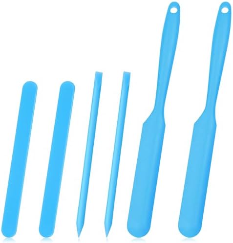 Gartful 6PCS Silicone Stir Sticks Kits, 2pcs Spatula Scraper, 2pieces Large Silicone Sticks, 2pack Pointed Stir Rods, Reusable DIY Craft Tool for Mixing Resin, Paint, Liquid, Blue