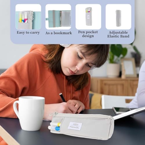 Elastic Pen Holder for Notebook, Zipper Notebook Pencil Pouch Small Pencil Holder Pouch with Adjustable Elastic Band Slim Pencils Bag Journal Pen Holders for Office Home Stationary Supplies