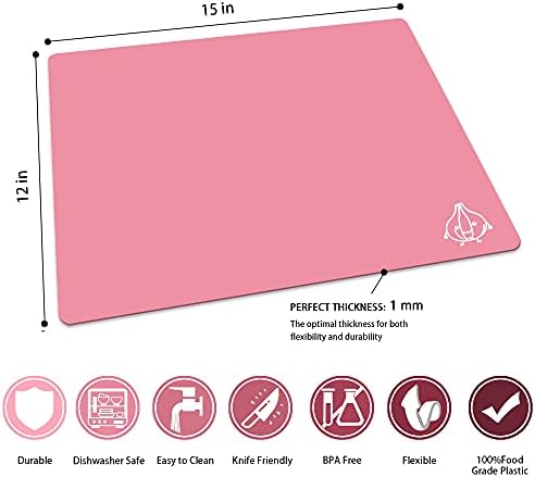 ZVP Plastic Cutting Boards for Kitchen, Flexible Cutting Mats, Gradient Pink Chopping Boards with Food Icon, Non-Slip, Non Porous, BPA Free, Dishwasher Safe