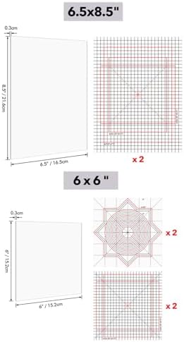 8Pcs/Set 6.5x8.5inc/6x6inch Multi-Use Non-Slip Sticky Mats Fit in Stamp Positioning Tool Set,Photopolymer Grip Mat with Printed Guides in Placeholding stencil in place Crafts Scrapbooking fixed Mat.