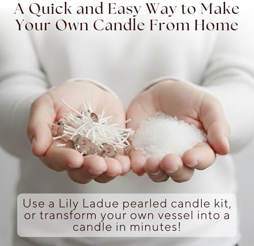 LILY LADUE Sand Candle Refill Kit - 1Lb/16Oz Pearled Candles Sand and Wicks (24) Without Holder, Unscented Aroma Beads, Reusable Powder Pearls Bulk Wax Pearls for Refillable Pearlized Pellet Set