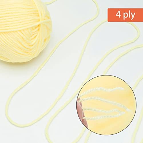 NICEEC 300g Soft Assorted Colors Yarn 100% Acrylic 870yds -Yellow