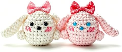 BUNUKY Crochet Kit for Beginners - DIY Starter Kit to Make a Cute Puppy | Step-by-Step Video Tutorials for Easy Learning | Creative Craft Gift for Christmas, Adults, Teens (Snowy & Peach Bunny)