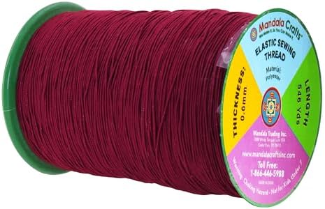 Mandala Crafts 0.6mm Maroon Shirring Elastic Thread for Sewing, 546 Yards