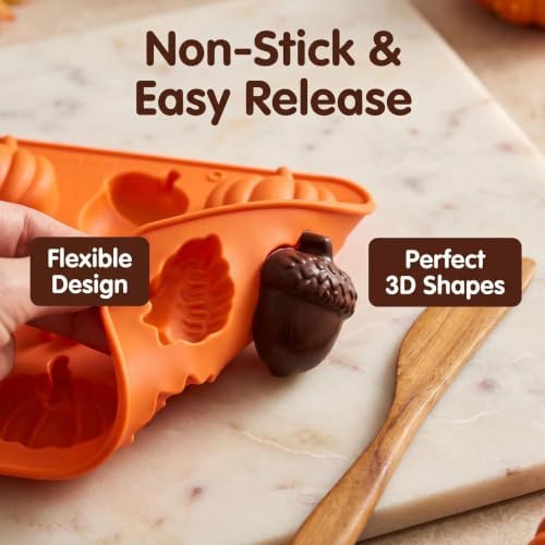 4Pcs Pumpkin Silicone Mold - 3D Fall Silicone Mold Thanksgiving Candy Mold Autumn Maple Leaf Acorn shape Chocolate Mold Soap Candy Cake Pan Baking Molds for Cake Cupcake Decoration
