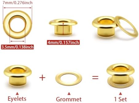 SEMINI 400 Sets 3.5mm Gold Grommet Eyelet Kit for Fabric Leather Crafts