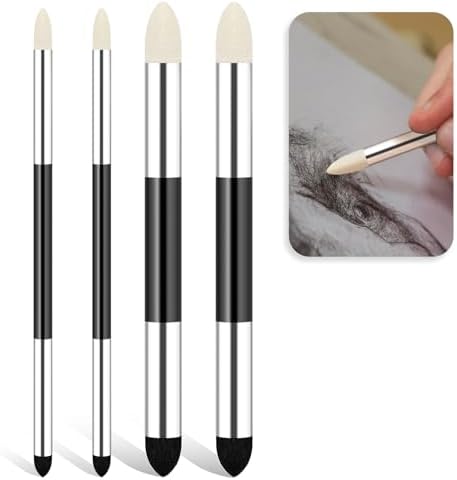 4pcs Artist Blending Sponge Pen Dual Tip Reusable Drawing Art Soft Oil Pastel Blending Tools Washable Sketch Rubbing Sponge Brush for Artist Professional Sketch Drawing Blending Lightening & Highlight
