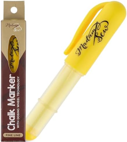 Madam Sew Refillable Tailors Chalk for Fabric - Washable Fabric Markers for Sewing and Quilting with Dosing Wheel, Tailor Chalk Pen for Precise Marking on Cotton, Knit, Suede (Yellow)