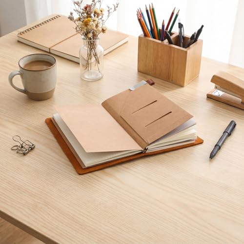 Thenshop Leather Travel Notebook 3 Inserts,Brown,Stand Size