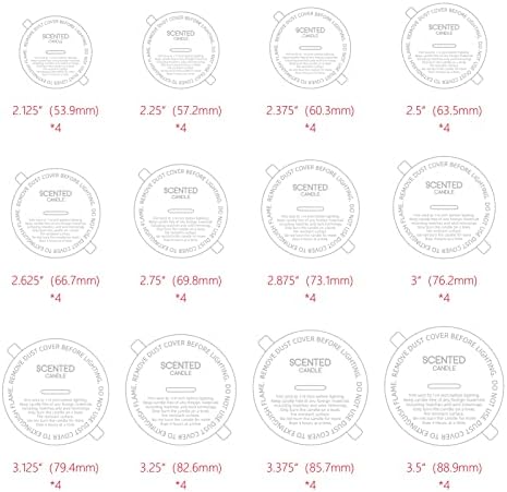 CandMak Candle Dust Covers, 48pcs Printed Kraft Card Candle Dust Lid with Pull Tab for Candle Making (12 Sizes)