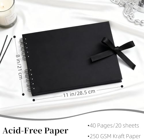 Vienrose Scrapbook Album 80 Pages 11x8 Inch Black | Kraft Paper, Diy Photo Album With Accessories, Memory Book, Wedding Birthday Travel Valentine