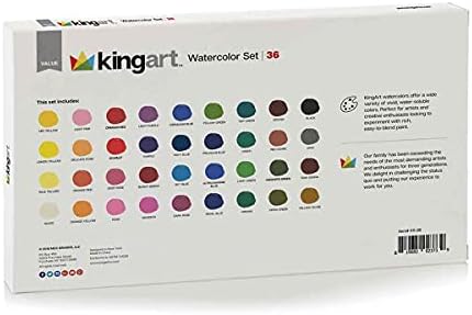 KINGART 511-36 W/Brush, Set of 36 Watercolor Paint Set, Assorted 36 Piece