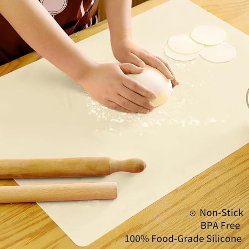 Extra Large Silicone Placemat, Food-Grade Flexible Silicone Mat Kids Non-Slip Dinner Placemat Waterproof Heat Insulation Countertop Protector Silicone Pastry Rolling Dough Mats 31.5x16.9'''Beige