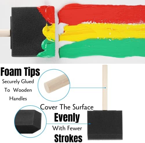 Bates 3-Inch Foam Paint Brushes, 12 Pack - Sponge Brushes for Painting, Staining, and Mod Podge