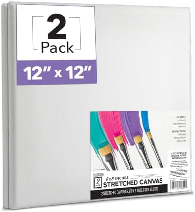 ArtSkills Stretched Canvas for Painting, 12x12 Canvas, 2-Pack Framed | Blank Canvas, Premium Wood Frame, Painting Supplies for Artists