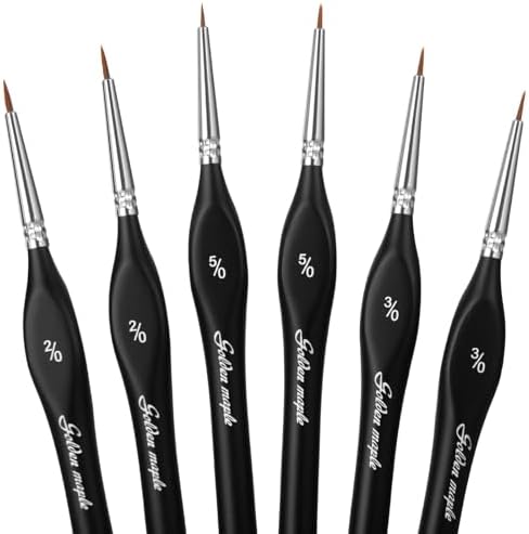 Detail Paint Brushes, Golden Maple 6PCS Extra Fine Detail Miniature Paint Brush Set, Very fine tip Paint Brush for Small Scale Models - Acrylic Watercolor Oil, 2/0 3/0 5/0