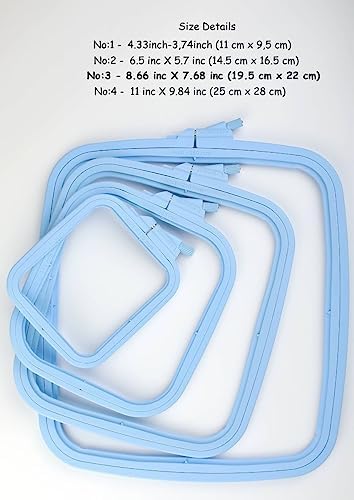 Nurge Square Embroidery Hoop - Plastic Cross Stitch Frame for Needlepoint & Embroidery - Adjustable Craft Hoop - Blue - No:3 (Medium)