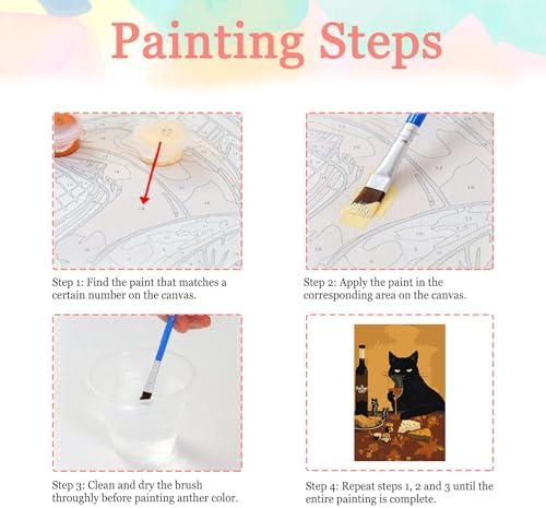 Auremi Cat Framed Paint by Number for Adults,DIY Animals Painting by Number Kits on Canvas Acrylic Oil Painting Kits for Adults Paint by Number Kits for Home Decor 20x30cm